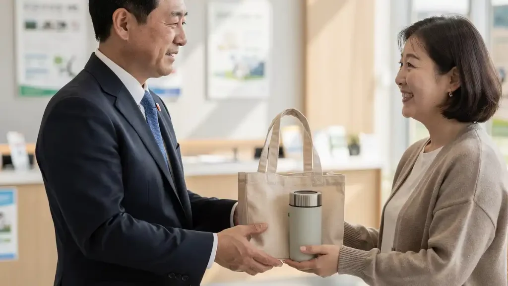 행사에서 배포된 실제 공공기관 판촉물 사례입니다